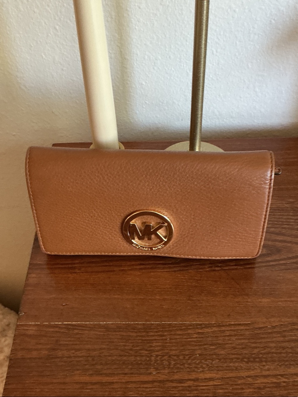Michael Kors Tan Leather Continental wallet with Gold MK Logo